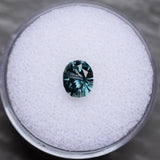 SET IN STOCK RING 1.36CT PRECISION CUT OVAL MONTANA SAPPHIRE, MEDIUM TEAL BLUE GREY, 7X5.4MM