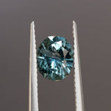 SET IN STOCK RING 1.36CT PRECISION CUT OVAL MONTANA SAPPHIRE, MEDIUM TEAL BLUE GREY, 7X5.4MM