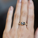 2.36ct Radiant Cut East-West Purple-Grey Spinel Low Profile 6 Prong Vine Solitaire with Diamonds in 18k Yellow