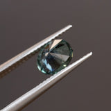 SET IN STOCK RING 1.36CT PRECISION CUT OVAL MONTANA SAPPHIRE, MEDIUM TEAL BLUE GREY, 7X5.4MM