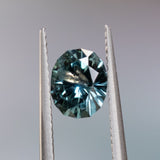 SET IN STOCK RING 1.36CT PRECISION CUT OVAL MONTANA SAPPHIRE, MEDIUM TEAL BLUE GREY, 7X5.4MM