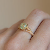 2.09ct Opalescent Green Radiant Cut Madagascar Sapphire in Wandering Vine Low Profile 4 Prong Setting with Diamonds in 14k Yellow