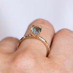 1.35ct Oval Medium Teal Blue Montana Sapphire Evergreen Carved 4 Prong Solitaire in 14k Yellow Gold