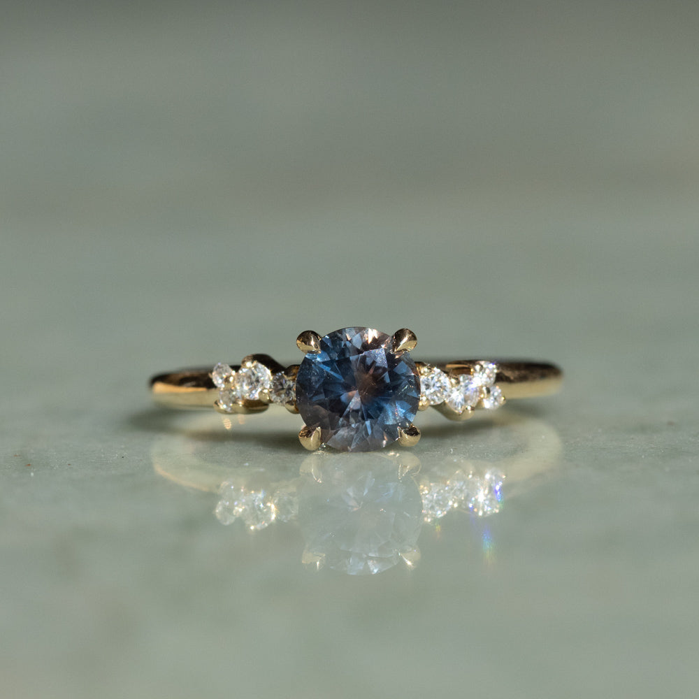 1.01ct Bicolor Midnight Purple Blue Montana Sapphire and Diamond Starry Night Low Profile Solitaire in 14k Yellow Gold