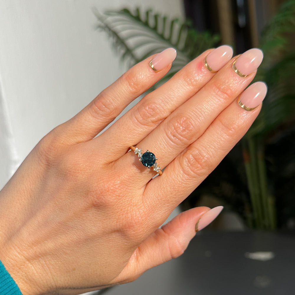 1.35ct Round Blue and Montana Sapphire and Diamond Starry Night Low Profile Solitaire in 14k Yellow Gold