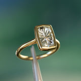 2.59ct Fantasy Cut Untreated Montana Sapphire Contemporary Bezel Set Ring in 18k Yellow