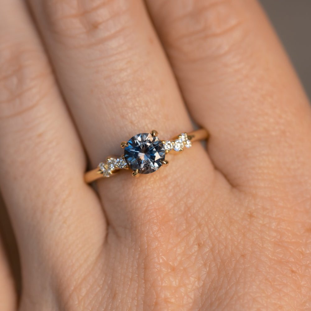 1.01ct Bicolor Midnight Purple Blue Montana Sapphire and Diamond Starry Night Low Profile Solitaire in 14k Yellow Gold