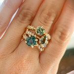 0.92ct Untreated Round Australian Parti Sapphire Low Profile 4 Prong Vine Solitaire with Diamonds in 18k Yellow