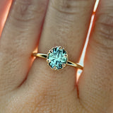 1.20ct Oval Untreated Montana Sapphire Scallop Cup Solitaire in 14k Yellow Gold