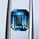 2.03CT EMERALD CUT MONTANA SAPPHIRE, BI-COLOR PARTI ROYAL BLUE WHITE, 6.90X5.68X4.73MM,EARLY ACCESS