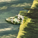 3.28ct Pear Untreated Montana Sapphire and Diamond Asymmetrical Cluster Ring in 14k Green Gold