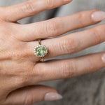 1.99ct "Old Mine Cushion" cut Silky Light Green Montana Sapphire Antique-Style Diamond Halo Ring in 14k Yellow Gold