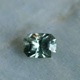 1.42CT RADIANT PRECISION CUT MONTANA SAPPHIRE, LIGHT GREEN WITH TEAL, 7.2X5.5MM, EARLY ACCESS