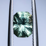 1.42CT RADIANT PRECISION CUT MONTANA SAPPHIRE, LIGHT GREEN WITH TEAL, 7.2X5.5MM, EARLY ACCESS