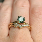 0.83ct Untreated Teal Montana Sapphire Evergreen Carved 4 Prong Solitaire in 14k Yellow Gold