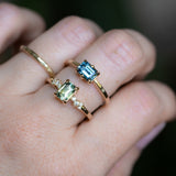 1.36ct Parti Blue Emerald Cut Montana Sapphire Low Profile East West Solitaire in 14k Yellow Gold