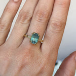 3.62ct Untreated Emerald Cut Montana Sapphire and Diamond Vintage Cathedral Double Prong Ring in 18k Yellow Gold