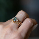 1.55ct Precision Radiant Cut Teal Montana Sapphire and Diamond Cluster Evergreen Ring in 14k Yellow Gold