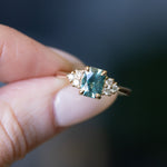 1.55ct Precision Radiant Cut Teal Montana Sapphire and Diamond Cluster Evergreen Ring in 14k Yellow Gold