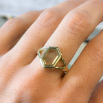 2.04ct Montana Sapphire Hexagon Portrait Cut Low Profile Bezel Split Shank Solitaire Ring in 14k Green Gold