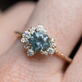 1.29ct Blue Montana Sapphire and Diamond Asymmetrical Cluster Ring in 14k Yellow Gold with Evergreen finish