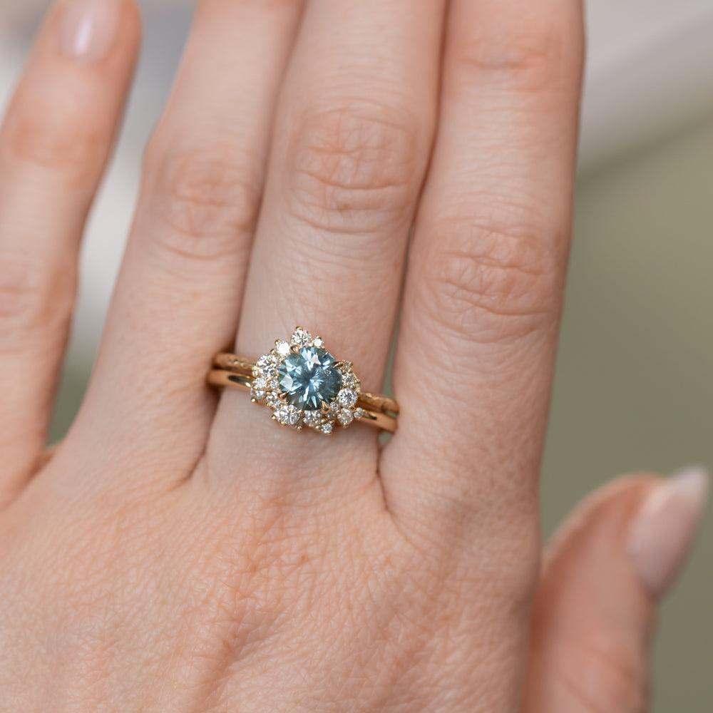 1.29ct Blue Montana Sapphire and Diamond Asymmetrical Cluster Ring in 14k Yellow Gold with Evergreen finish