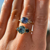 2.36ct Fancy Cushion Cut Montana Sapphire and Australian Sapphire Antique Compass Set Low Profile Ring in 18k Yellow Gold