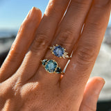 2.36ct Fancy Cushion Cut Montana Sapphire and Australian Sapphire Antique Compass Set Low Profile Ring in 18k Yellow Gold