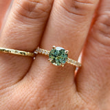 1.46ct Round Parti Green and Teal Montana Sapphire and French Set Diamond Solitaire in 14K Yellow Gold