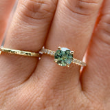 1.46ct Round Parti Green and Teal Montana Sapphire and French Set Diamond Solitaire in 14K Yellow Gold
