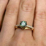 1.46ct Round Parti Green and Teal Montana Sapphire and French Set Diamond Solitaire in 14K Yellow Gold