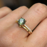 1.46ct Round Parti Green and Teal Montana Sapphire and French Set Diamond Solitaire in 14K Yellow Gold