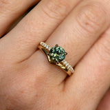 1.46ct Round Parti Green and Teal Montana Sapphire and French Set Diamond Solitaire in 14K Yellow Gold