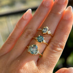 3.34ct  Untreated Pear Montana Sapphire and Diamond Asymmetrical Cluster Ring in 18k Yellow Gold