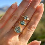 3.34ct  Untreated Pear Montana Sapphire and Diamond Asymmetrical Cluster Ring in 18k Yellow Gold