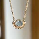 1.40ct Oval Fantasy Cut Montana Sapphire Vine Frame Necklace in 14k Yellow Gold