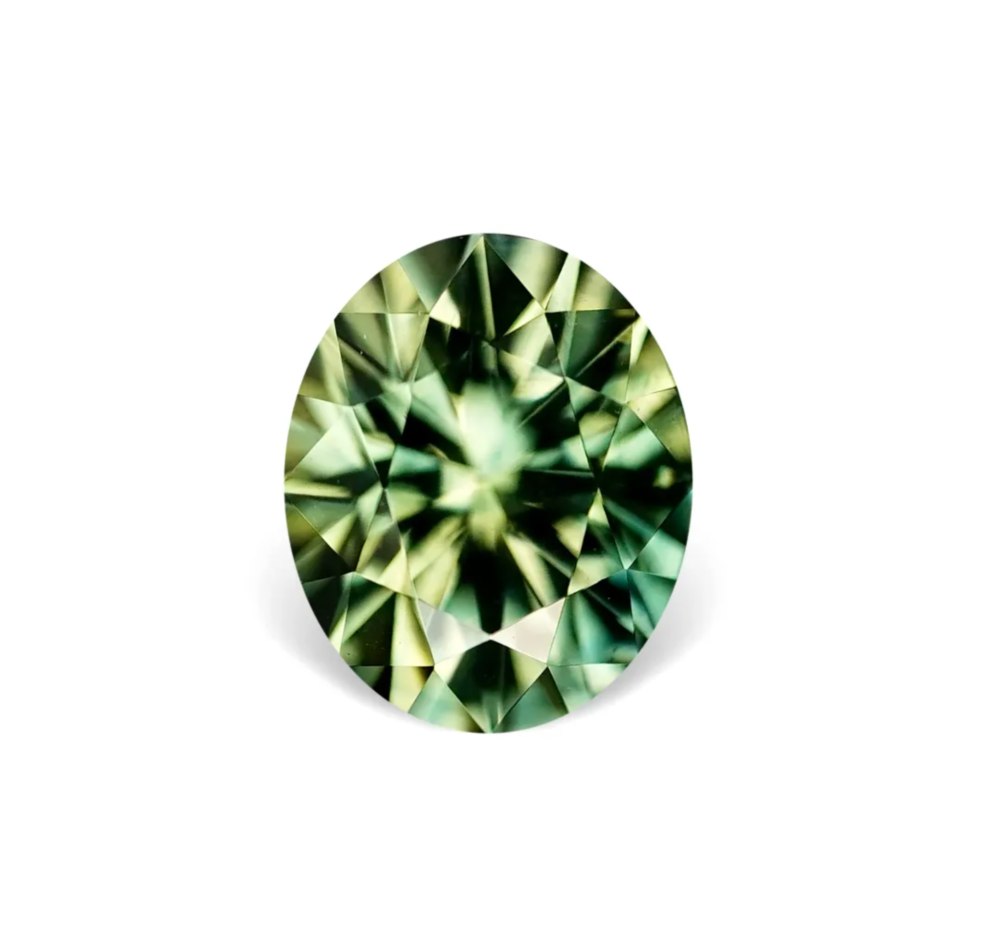 1.50CT OVAL BRILLIANT PRECISION CUT MONTANA SAPPHIRE, OLIVE AND SPRING GREEN, 7.1X5.9MM