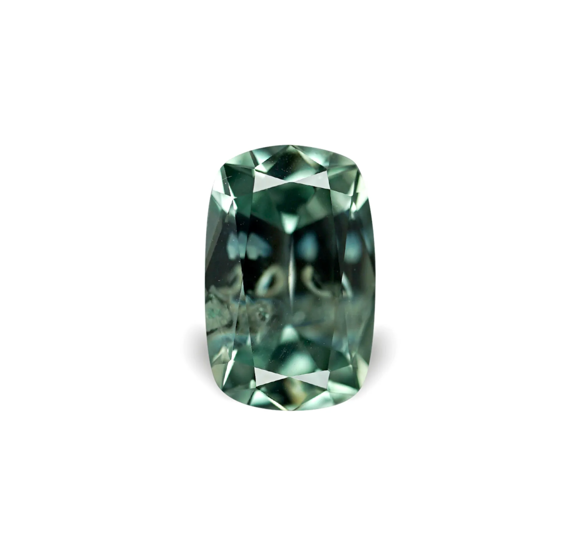 1.52CT ELONGATED CUSHION PRECISION CUT MONTANA SAPPHIRE, GREEN AND SEAFOAM, 8.5X5.5X3.5MM