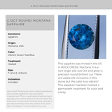 SET IN STOCK RING: 2.12CT ROUND MONTANA SAPPHIRE, VIBRANT OCEAN TEAL BLUE, 7.69X5.03MM
