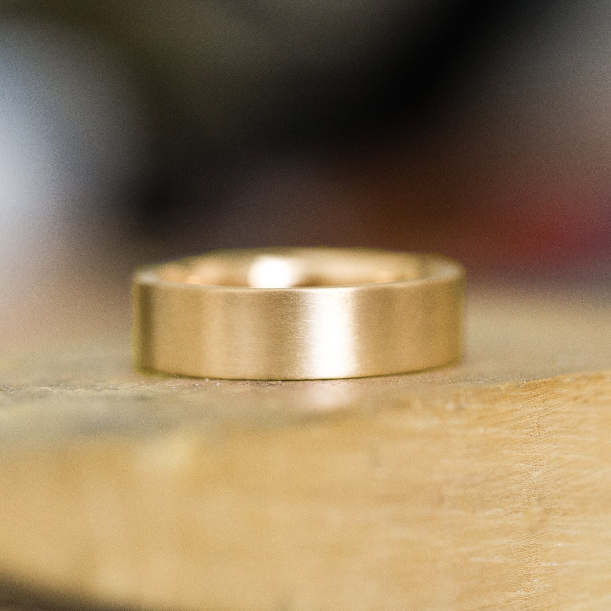 Flat Plain Men's Band 6mm - Wedding Band Recycled Gold - Gold Wedding band by Anueva Jewelry satin finish yellow gold