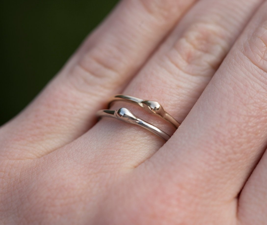 Gold Dewdrop Stacking Rings - Hand Carved Dainty Stacking Rings in Recycled Gold by Anueva Jewelry