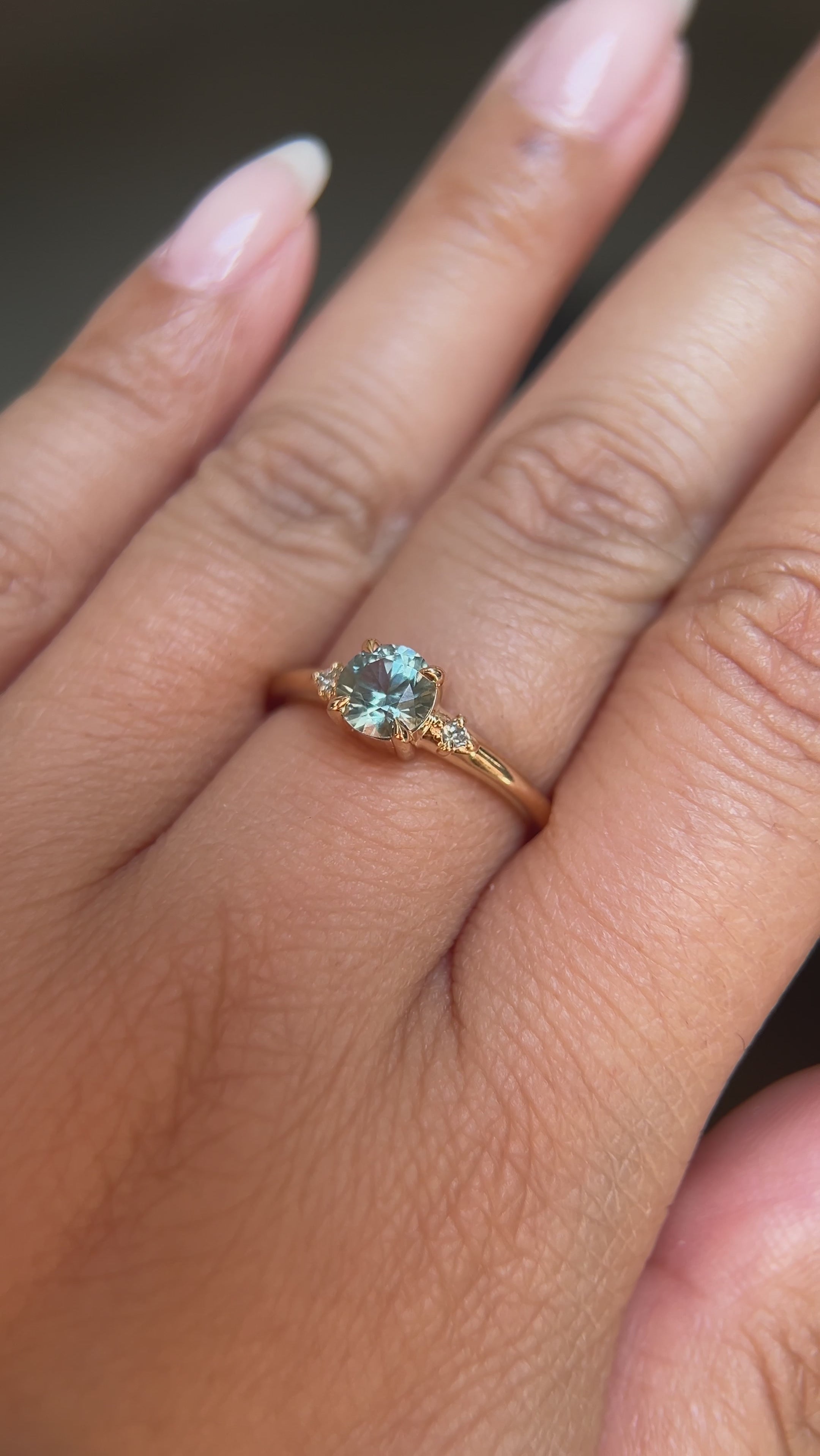 0.81ct Blue Montana Sapphire and Princess Cut Diamond Rapids Low Profile Ring in 14k Yellow Gold