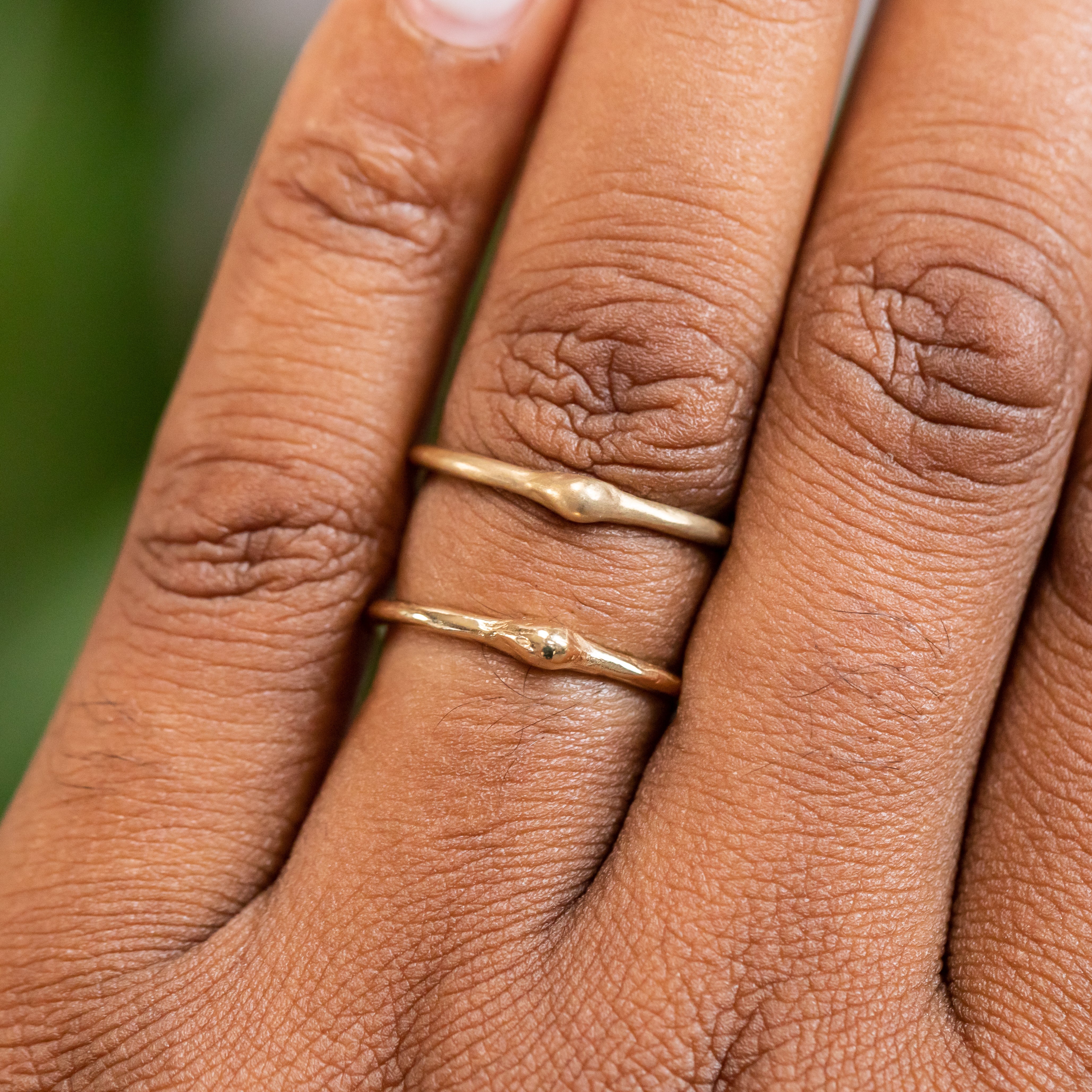 Gold Dewdrop Stacking Rings - Hand Carved Dainty Stacking Rings in Recycled Gold by Anueva Jewelry