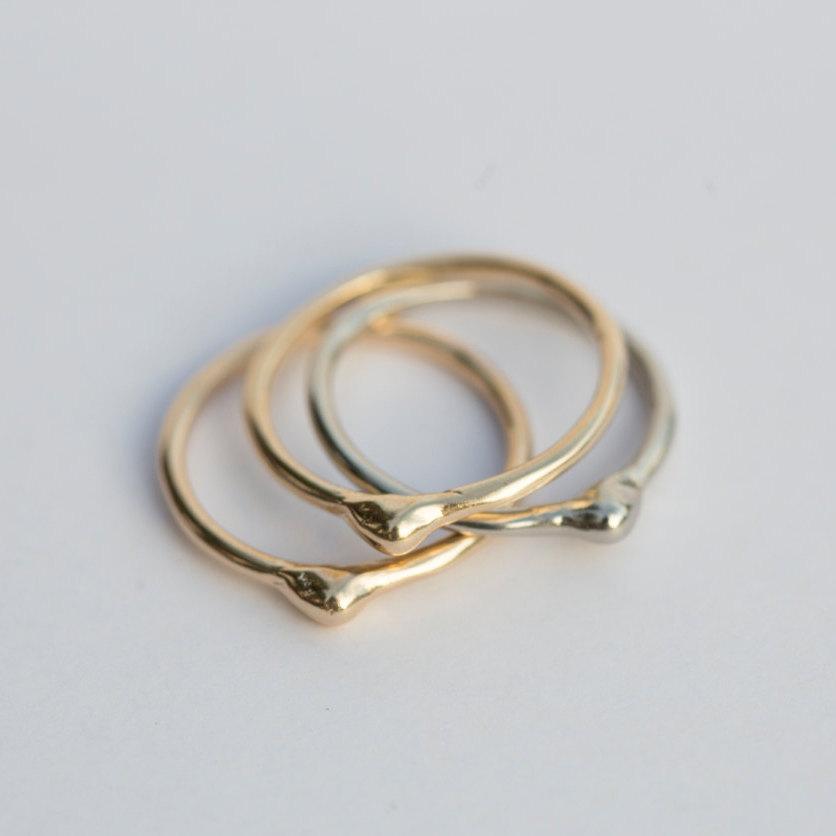 Gold Dewdrop Stacking Rings - Hand Carved Dainty Stacking Rings in Recycled Gold by Anueva Jewelry